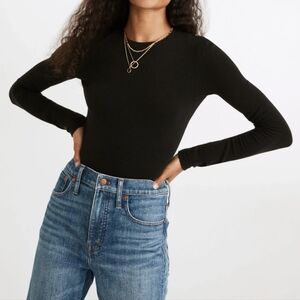 Madewell Black Ribbed Crewneck Full-Coverage Bodysuit
